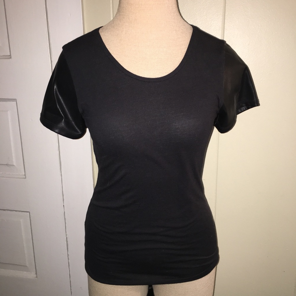 Bobi Black Faux Leather Cut Out Back Top Small
